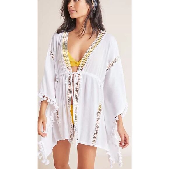 Michael Stars Other - Michael Stars Womens White Honeymoon Caftan Boho Fringe Beach Cover OS